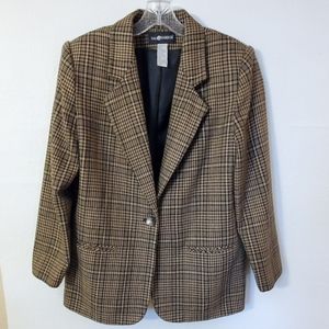 L size 14 Plaid Black Taupe Jacket Blazer